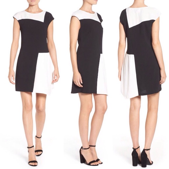 CHARLES HENRY Black & White Color Block Dress Sz M - Picture 2 of 8
